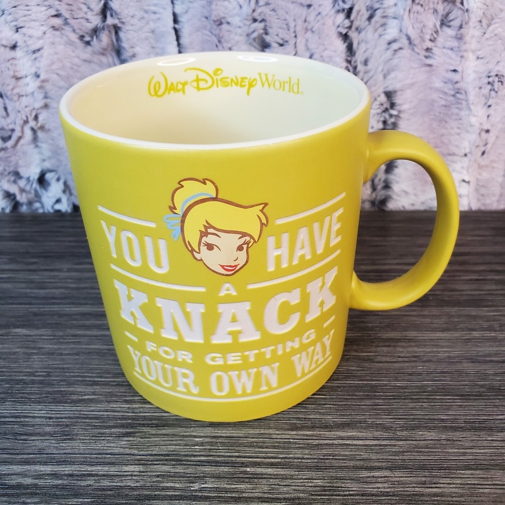 Vintage LARGE 22oz Walt Disney World WDW Yellow Tinkerbell Mug You Have a Knack